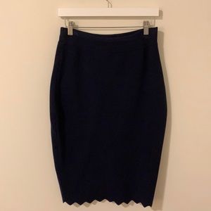 Milly Navy Blue scallop midi pencil skirt